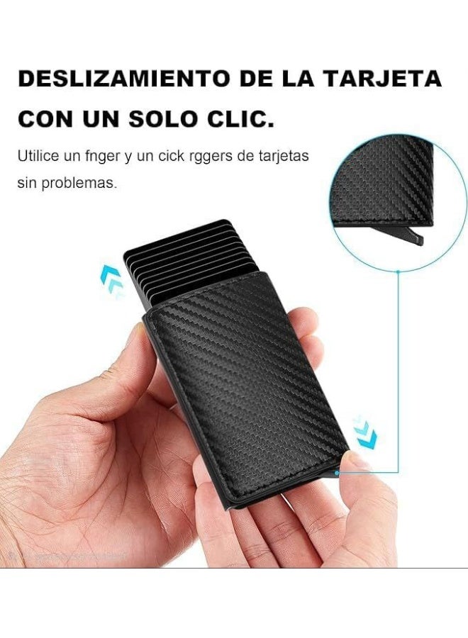 Shein Card Holder, Men Credit Card Holder, Slim Card Case Front Pocket Anti-theft-RFID Auto Pop up Travel Thin Wallets for Men, Carbon Fiber Black( Hold 12-14 Cards), Minimalist - Image 4